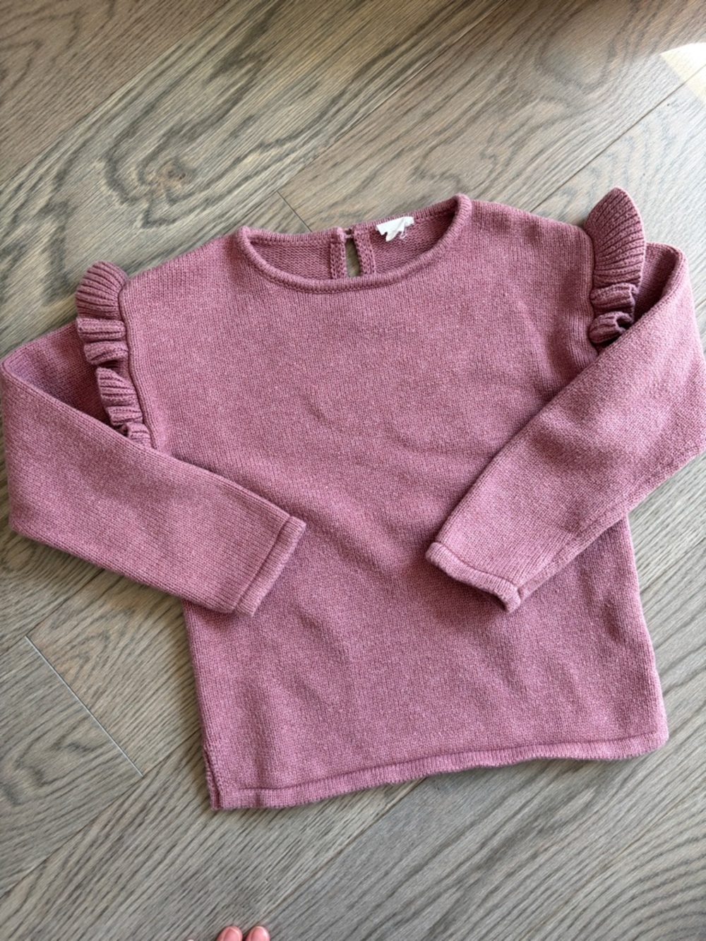 Jamie Kay Dusty Rose Ruffle-Shoulder Crew Sweater | 4y